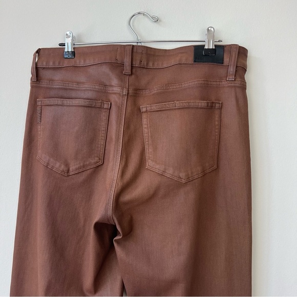 Paige Leenah High Rise Wide Leg Brown Cognac Luxe Coated Jeans - Picture 8 of 11